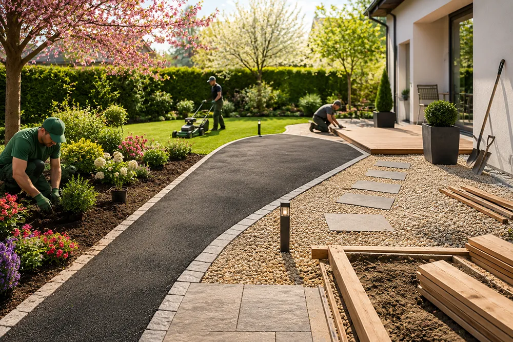 Profiter de son jardin en toutes saisons : comment adapter son extérieur au climat des Hauts-de-France ? 2 Chantier réalisé au printemps
