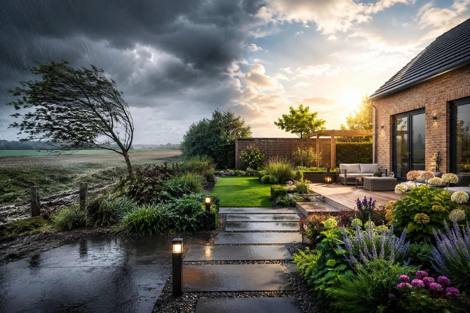 Profiter de son jardin en toutes saisons : comment adapter son extérieur au climat des Hauts-de-France ? 1 Paysage du nord avec climat different